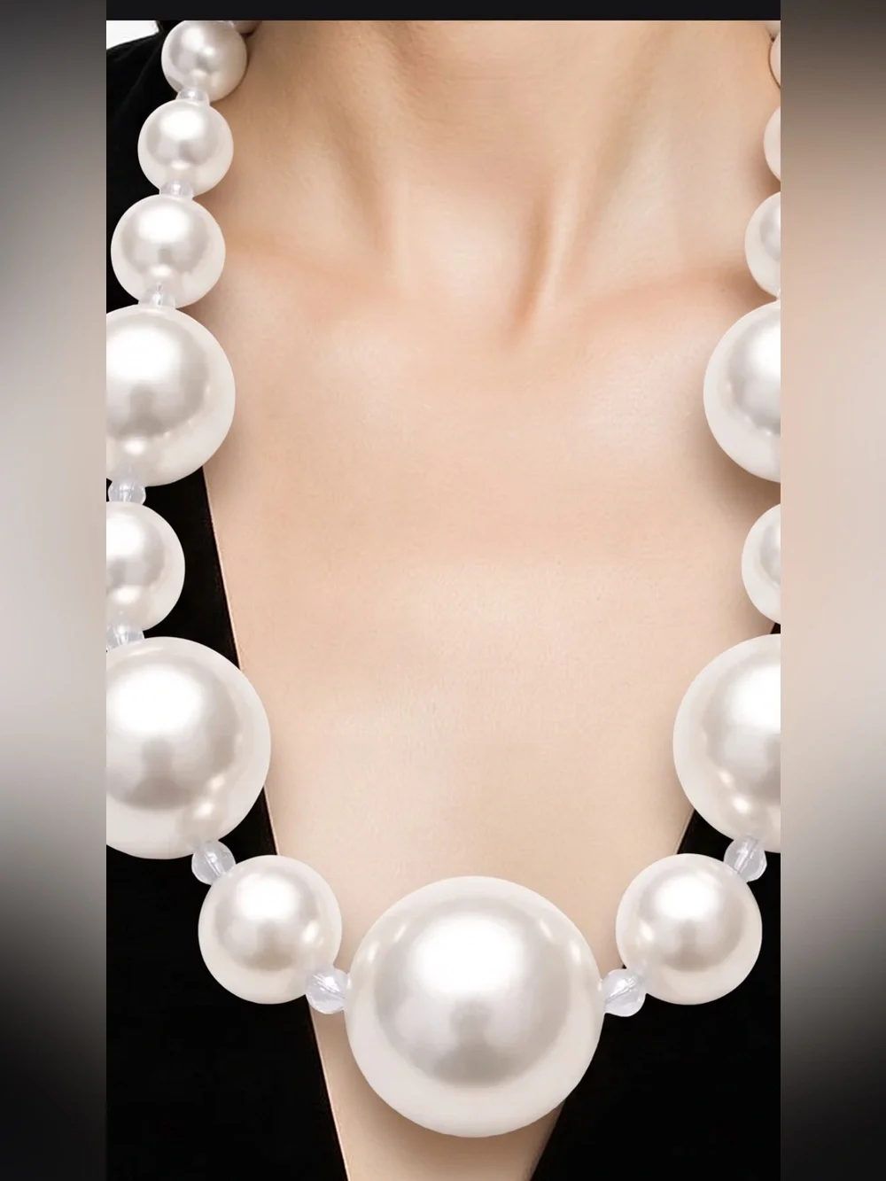 Giant White Pearlescent faux Pearls with Swarovski beads.